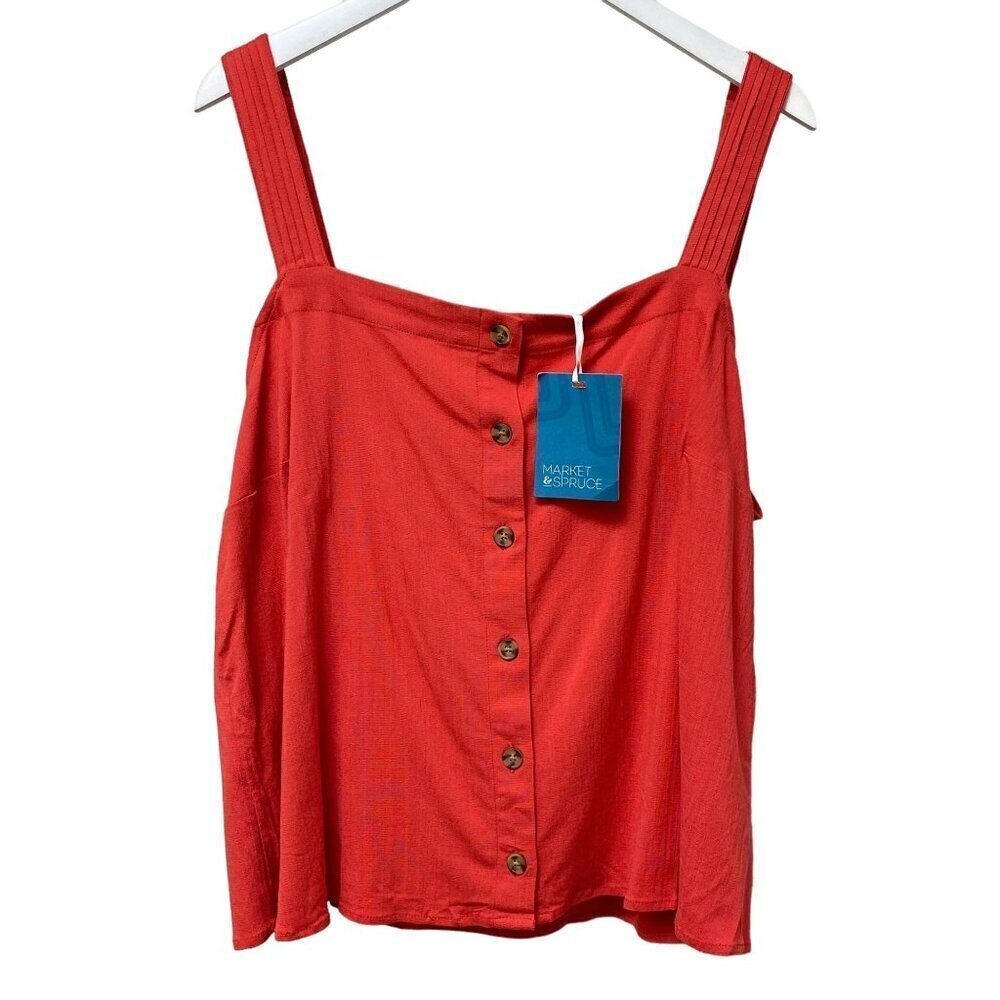 Market & Spuce Plus Size Top 1x Sleeveless Red Tank Crop Rayon Blend Nwt